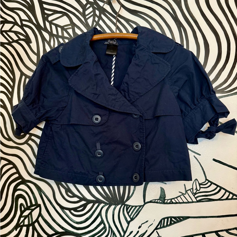 Navy Blue Double Breasted Cropped Jacket Nautical button bow detail